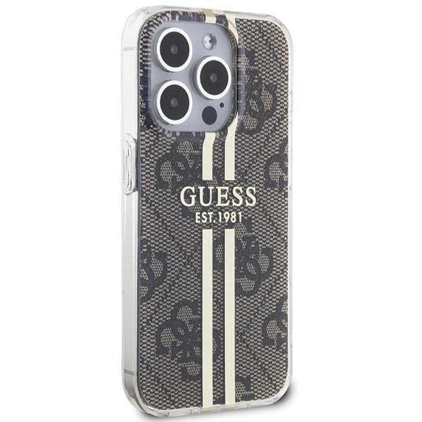 Guess IMG 4G Gold Stripe Hard Case for iphone 15 Pro Max 6.7" Brown - GUHCP15XH4PSEGW