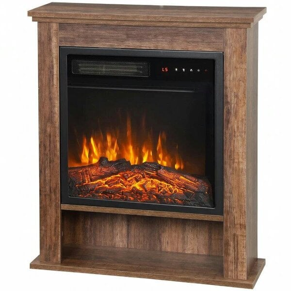 Electric Fireplace Suite with Shelf, 25" 1800W Electric Fire and Surround with LED Flame, 5 Brightness, Remote, Oak