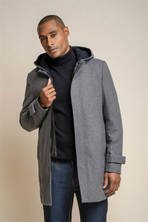 Michigan slate long coat front