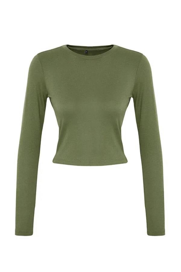 Hoxton Gal Premium Viscose Crew Neck Cropped Stretch Knit Blouse