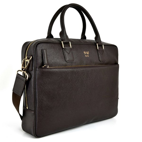 David WeJ Saffiano Leather Briefcase - Brown