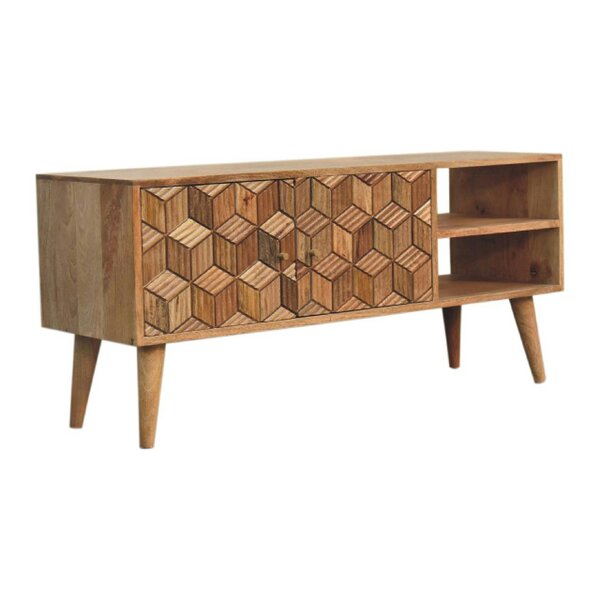 Wyld Haus Talloires Carved Mango Wood Storage Media Unit 2 Drawers 2 Shelves