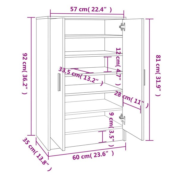 Berkfield Shoe Cabinet Smoked Oak 60x35x92 cm Engineered Wood