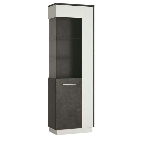 Wyld Haus Nantes Grey and White Tall Glazed Display Cabinet Left Hand with LED Lighting