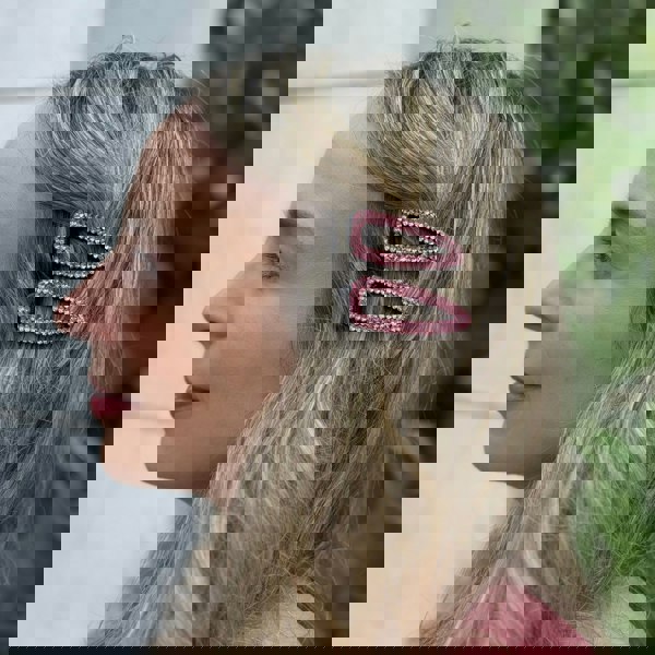 Pink sparkly crystal hair clips, pink sparkly crocodile hair clips
