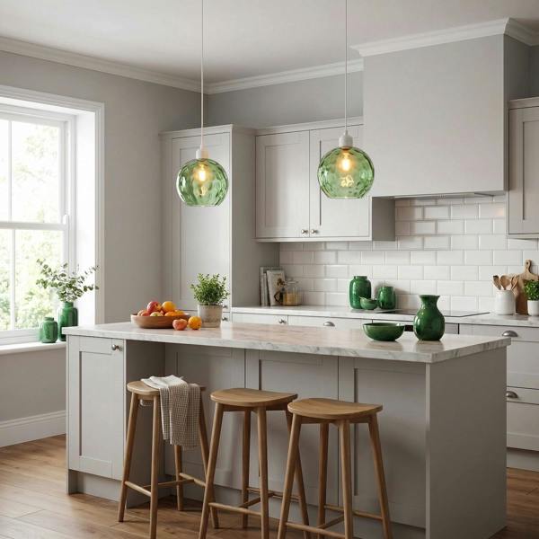 Modern Emerald Green Dimpled Round Glass Pendant Ceiling Light Shade Image 6