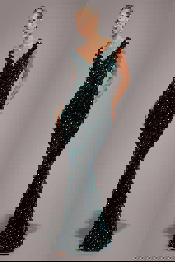 Multi Sequin & Velvet Bardot Maxi - Emerald Green DR3512