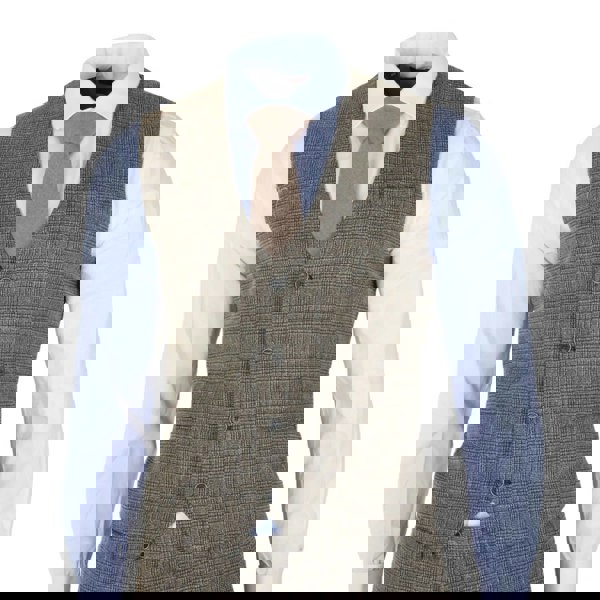 Robert Simon Parker - Men's Tan Brown Classic Check Slim Fit 3 Piece Suit