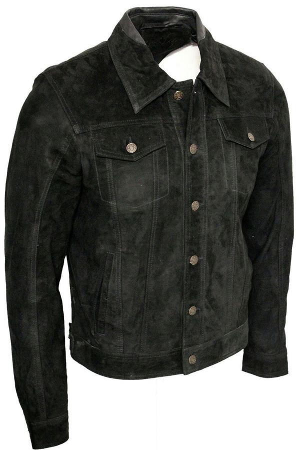Infinity Leather Mens Goat Suede Leather Trucker Jacket-Taraz