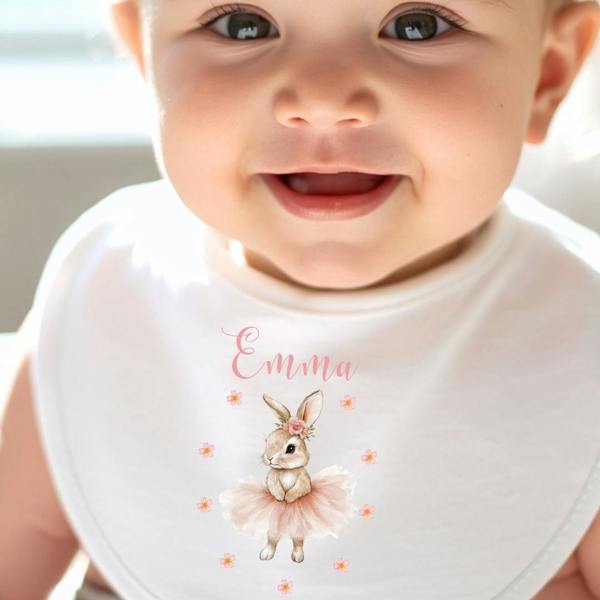 Personalised Pink Ballet Bunny Baby Grow, Vest or Bib with Name
