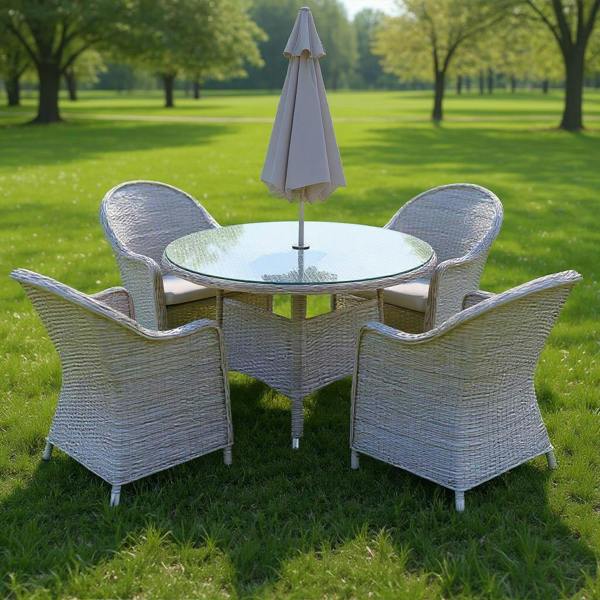 Shatchi Sorrento 4-Seater Rattan Dining Round Garden Table & Chairs Aluminium Outdoor Furniture Set