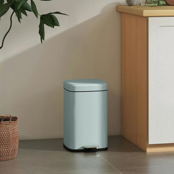 HOMCOM 12/20L Kitchen Pedal Bin Metal Rubbish Bin with Soft-close Lid - 20L - Light Green