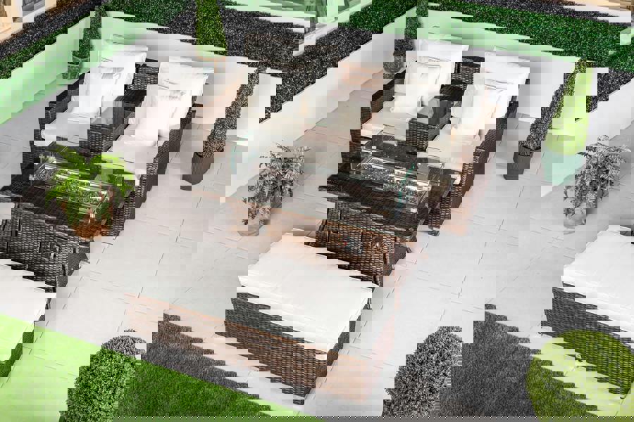 Giardino Havana 2 Seat Modular Sofa Rattan Garden Balcony Furniture Set Outdoor Drinks Cooler Table, Fire Pit Coffee Table & Bench