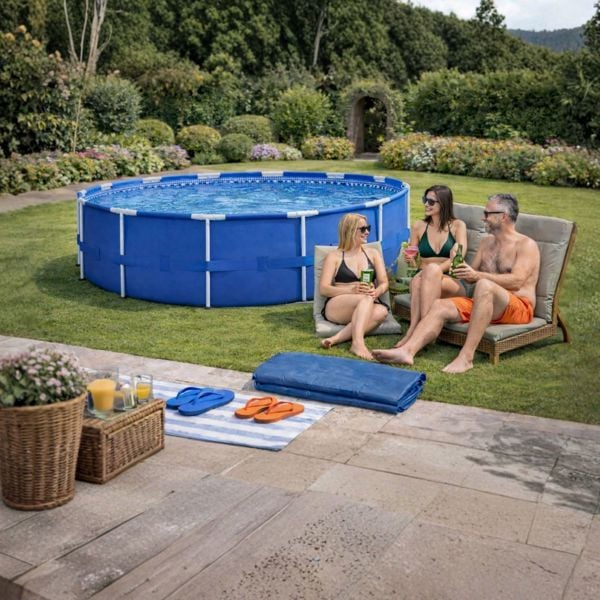 Intex 10FT Metal Frame Swimming Pool With Filter Pump and Solar Cover