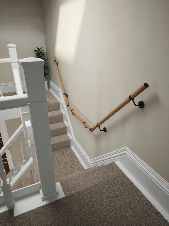 Handrails Direct Stoneleigh Red Oak T-Shape Handrail - Stoneleigh Red Oak - Kineton Matt Black