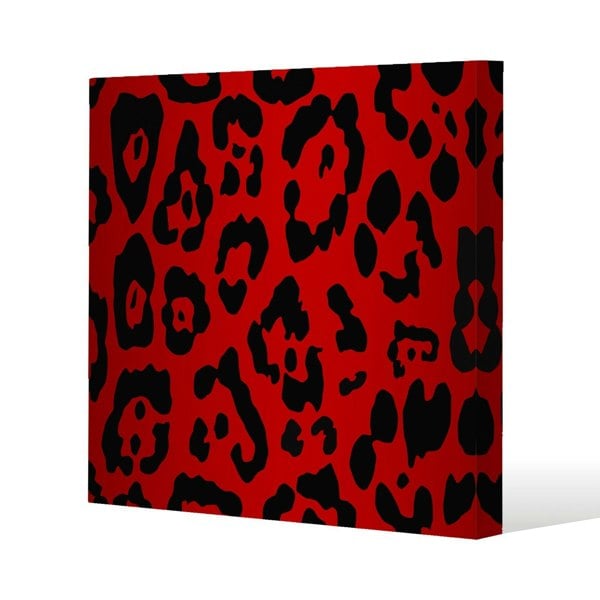 Benjamin Tate Design Red Leopard Print Slim Style Canvas Print  40x40cm , 15mm Slim Real wood.