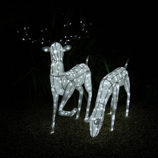 Monstershop Large Light Up Christmas Stag & Doe Reindeer Decoration Set - White