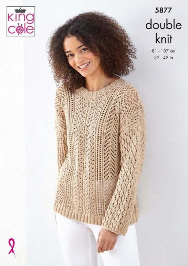 King Cole Cottonsoft DK Knitting Pattern 5877, Sweaters for Women, 32 - 42 Inches