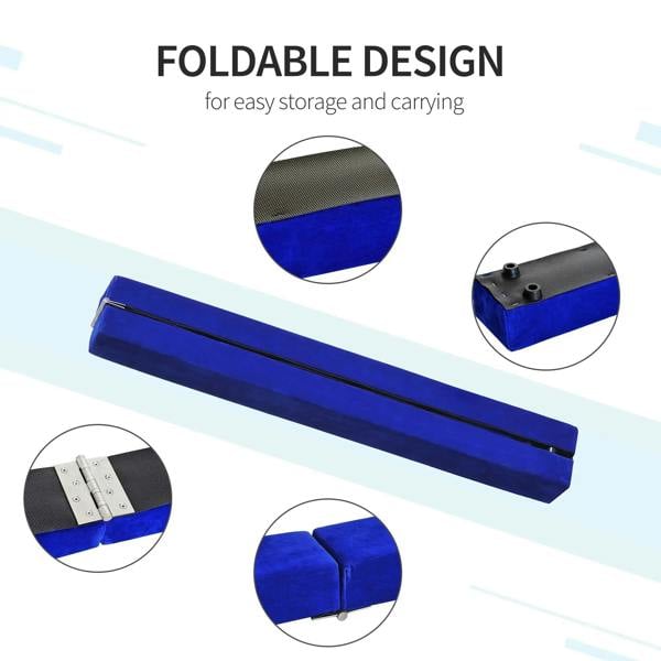 Blue foldable balance beam with padded hinge design for easy storage and carrying