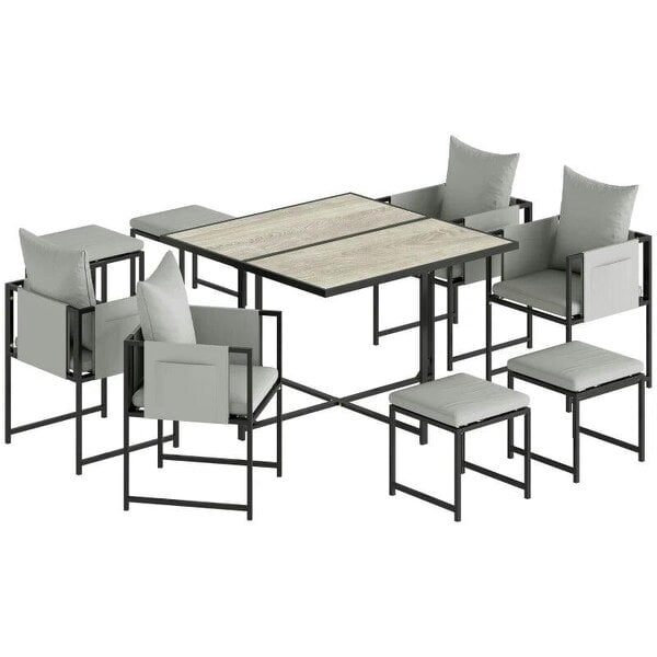 Nine-Piece Steel Frame Garden Dining Set - Dark Grey