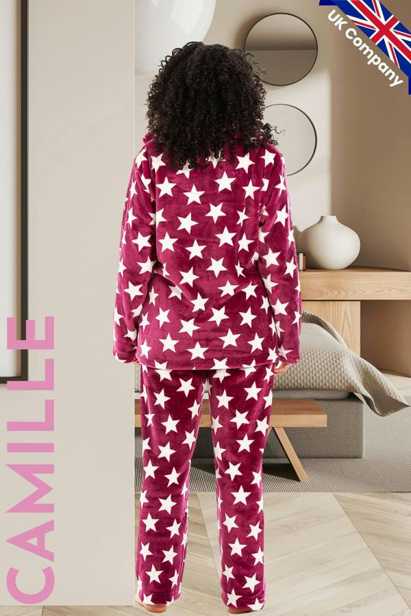 Womens Supersoft Velour Fleece Star Print Pyjama Set