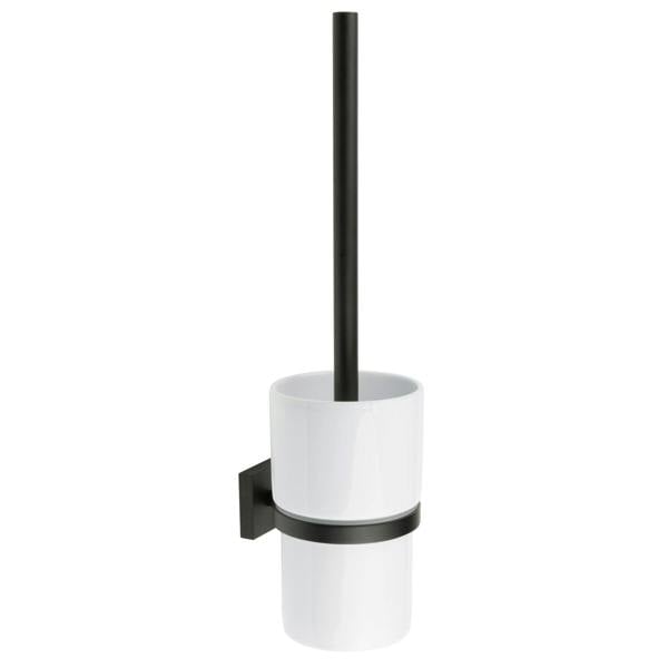 Matt black toilet brush with porcelain holder
