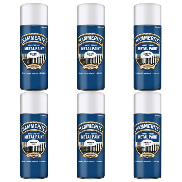 Hammerite 6X Hammerite Smooth Silver Spray Paint 400ml