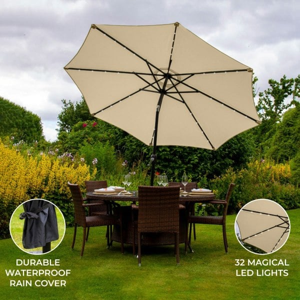 Monstershop Beige 2.7m LED Tilt Parasol