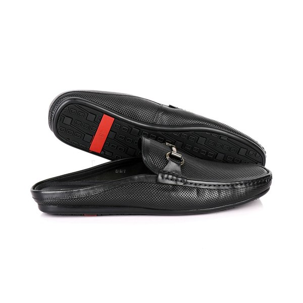 David WeJ Alfred Soft Leather Slip On Loafers with Buckle - Black