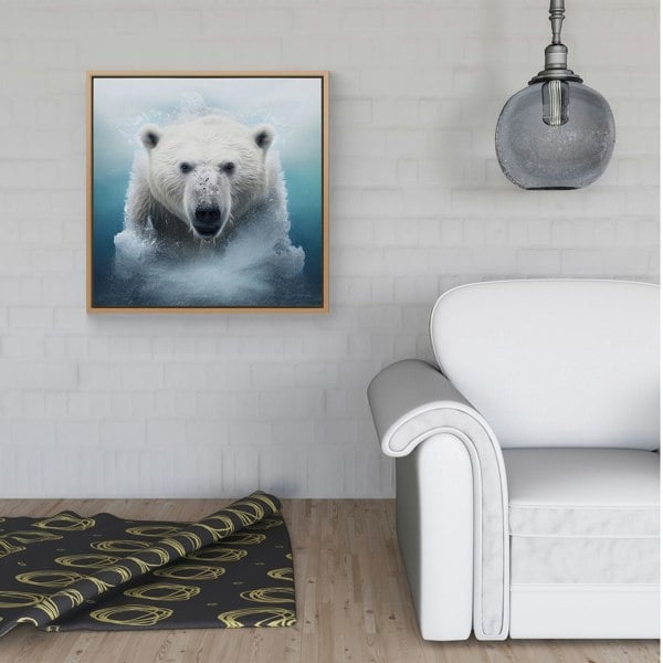 Warren Reed Polar Bear Splash Art Framed Canvas