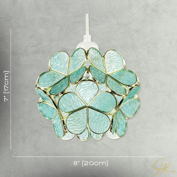 Floral Petal Pendant Light Shade with Teal Glass and Shiny Gold Frame Image 7