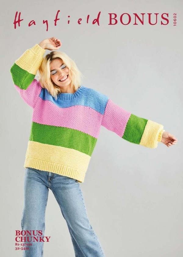 Hayfield Bonus Chunky Knitting Pattern 10602, Sweaters for Women, 32 - 54 Inches - Intermediate