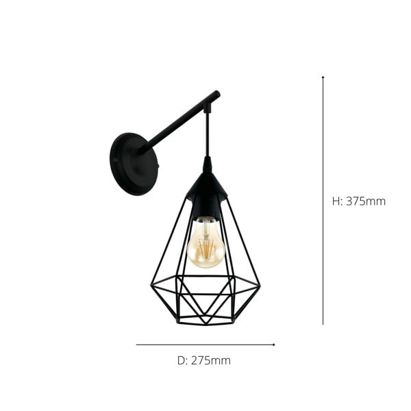 EGLO Tarbes 1-Light Geometric Black Steel Wall Light