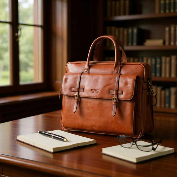 Infinity Leather Genuine Leather Laptop Tan Satchel Messenger Crossbody Shoulder Bag - Belmont