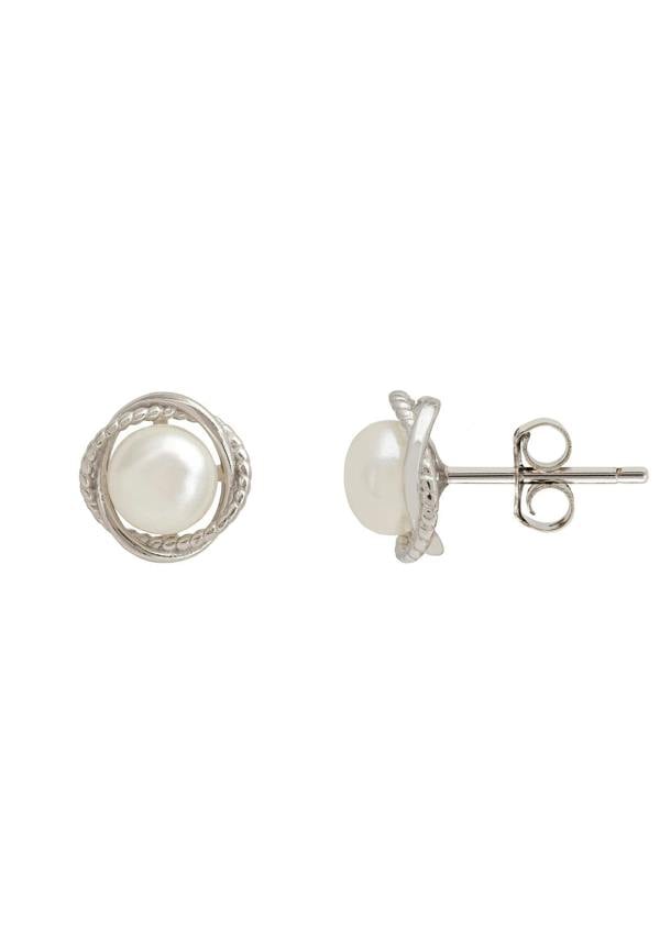 Pearl stud earrings on a white background