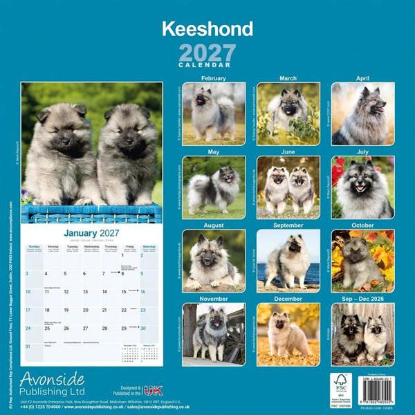 Keeshond Calendar 2027, Wall Calendars, Month To View, Dogs, Gift