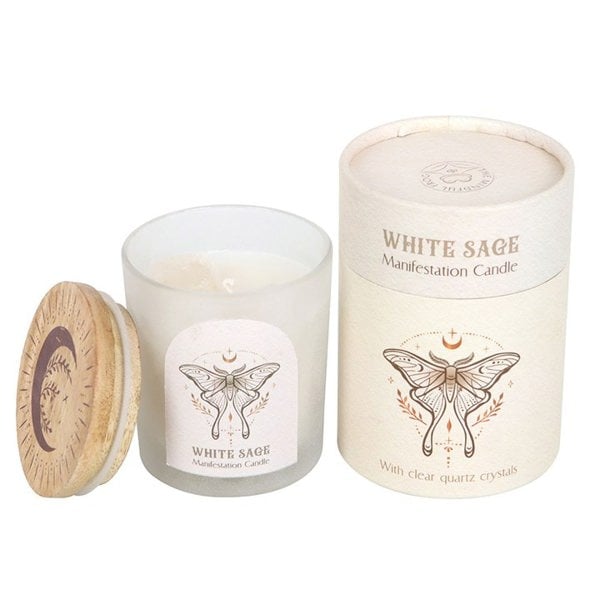 Serano Luna Moth Manifestation Candle with Clear Quartz Crystals