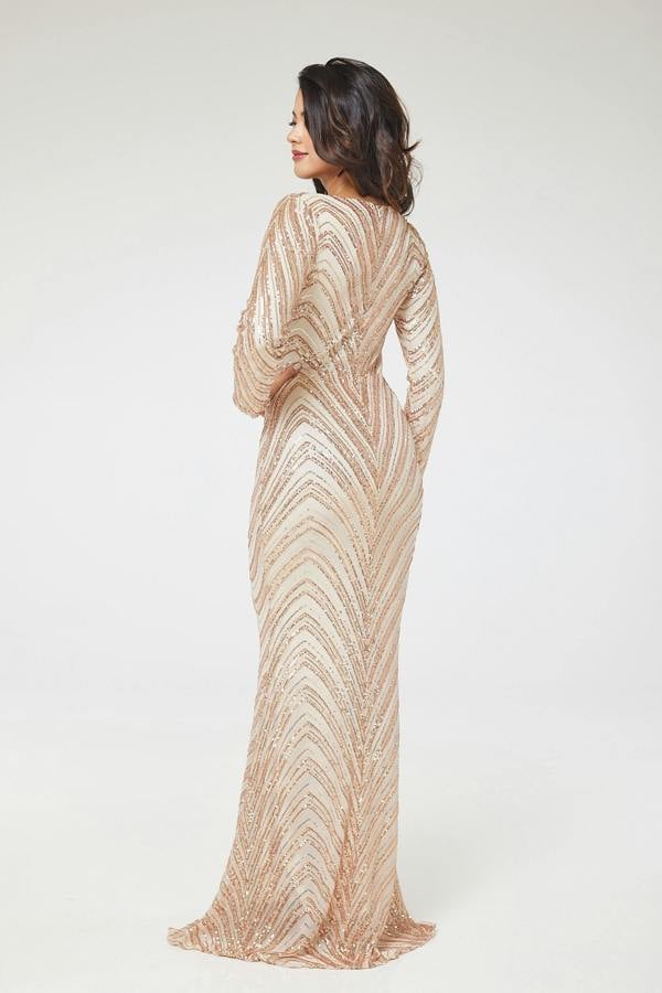 LuvForever Gold Long Sleeve Sequin Maxi Dress