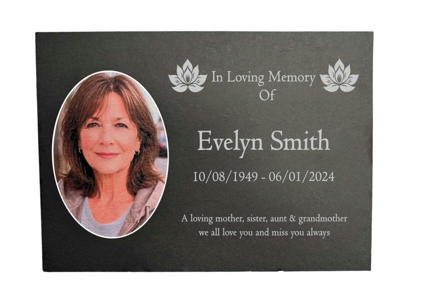 Memorials Direct Photo Slate Memorial Plaque, Lotus, Add a Portrait & Personalised Text | 35×25cm (14×10”)