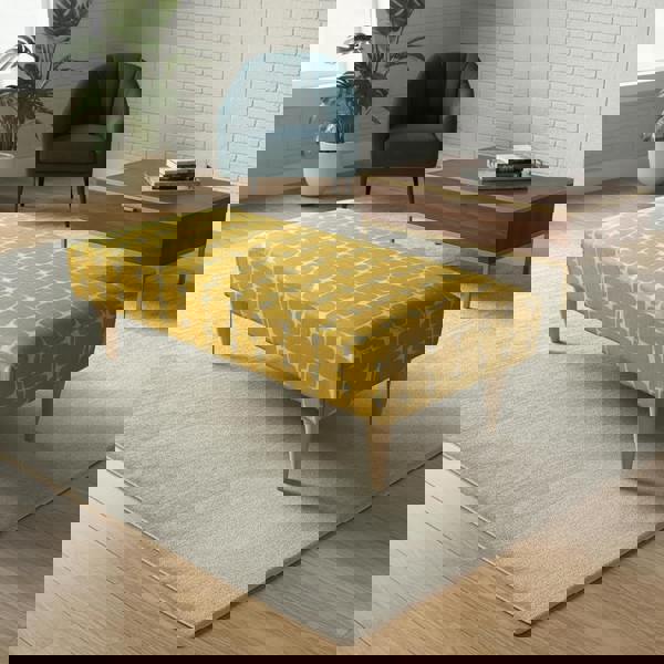 Modern padded coffee table bench with hand finished stitched lid design