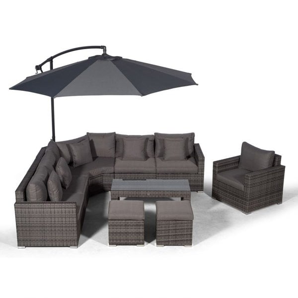 Giardino Santorini L Shape Modular 6 Seat Rattan Corner Sofa Set With Armchair, Coffee Table & 2 Stools