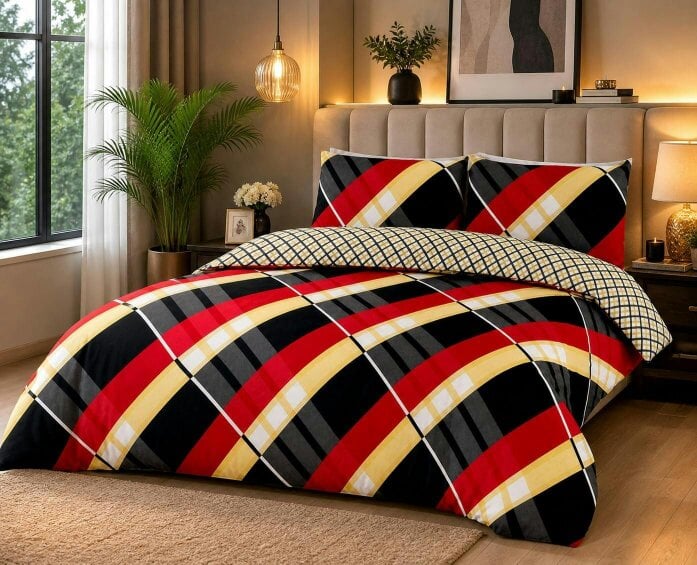 Night Zone Hardy Check Stripe Polycotton Duvet Cover Set – Soft Easy Care Bedding with Pillowcases