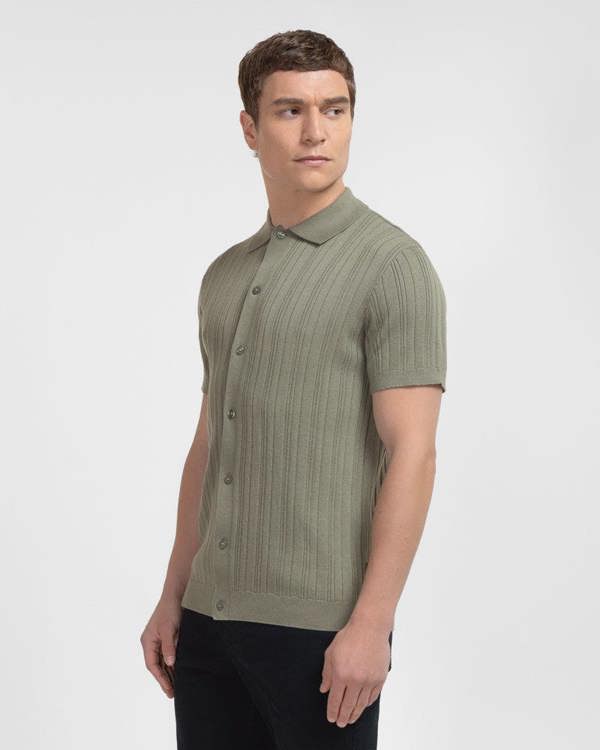 Steel & Jelly Kilburn - Stripe Textured Knitted Short Sleeve Shirt