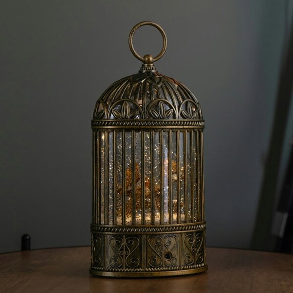 Samuel Alexander 24cm Dual Powered Light up Christmas Cage Water Spinner with Robin Scene & LEDs