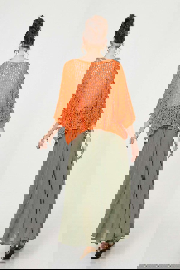 Orange | Crochet Knit Texture Batwing Sleeve Top
