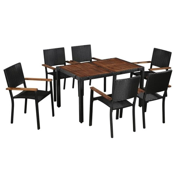 Berkfield 7 Piece Outdoor Dining Set Poly Rattan and Acacia Wood Black