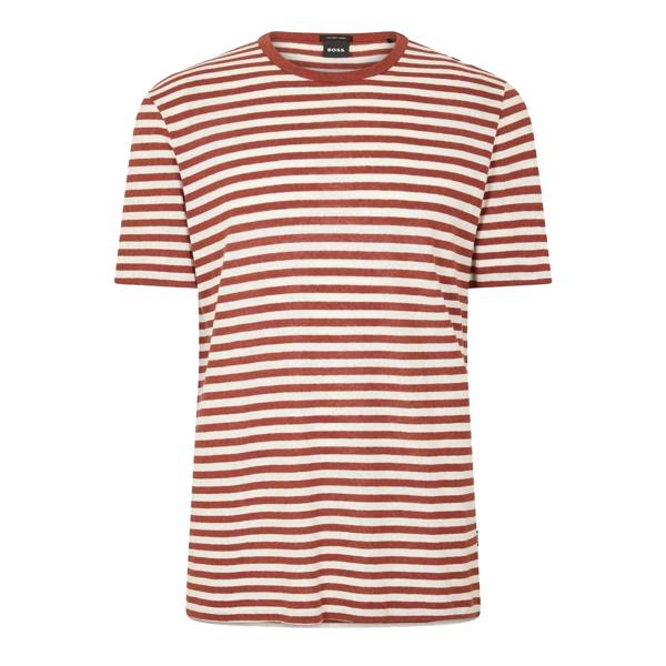 Boss Mens Tiburt Striped T-Shirt - Brown - 