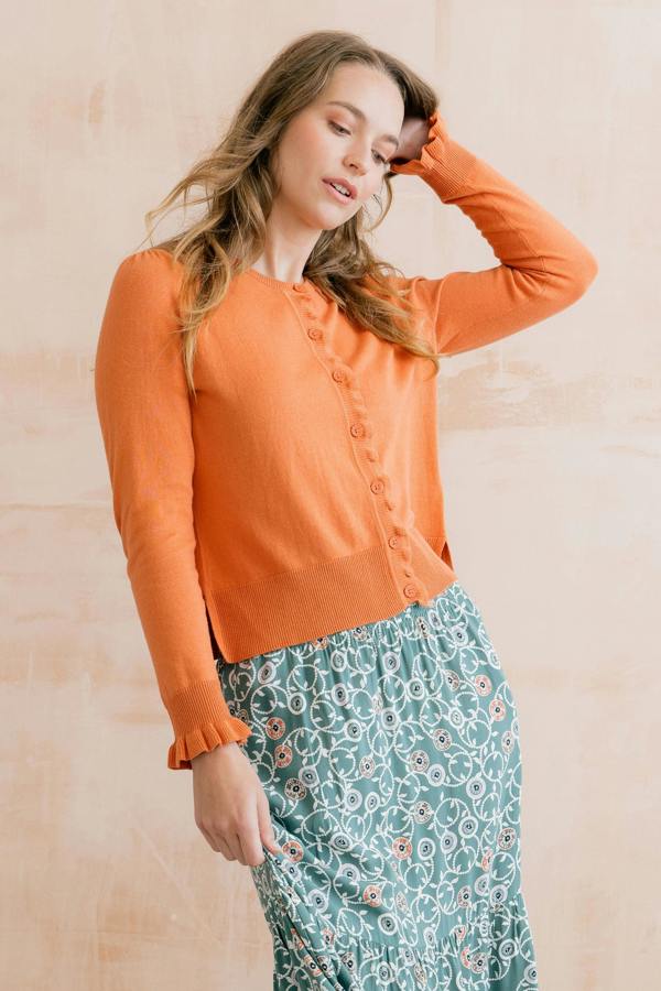 Lily & Me Lauren Ruffle Outfitter Cardigan Soft Orange