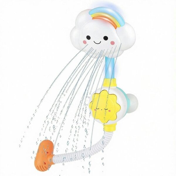 deAO Toys Baby Shower Bath Toy Set- Cloud Sprinkler Faucet with Foldable Bathtub Shower Head - 3+ - white