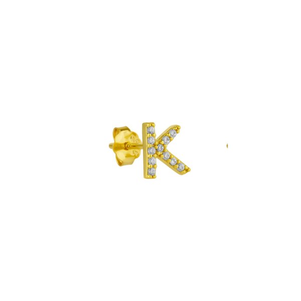 Spero London Initial Letter Stud Earring Sterling Silver in 18K Gold Plated - Single
